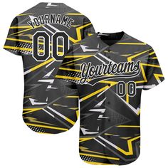 a baseball jersey that has the number 00 on it and is black with yellow stripes