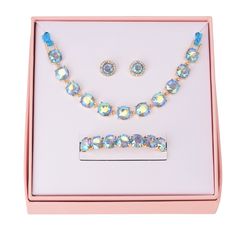 Add a touch of elegance and fun to your little one's wardrobe with the FAOabulous by FAO Schwarz Girls 3pk Stone and Ribbon Necklace, Bracelet, and Earring Set in blue. Perfect for young fashionistas, this set is ideal for special occasions, birthdays, or simply playing dress-up.

- Material: Acrylic pearl beads and faceted stones
- Color: Blue
- Gender: Female
- Age Group: Kids
- Includes: 1 necklace, 1 bracelet, 1 pair of clip earrings
- Features: Stretch closures for safety and comfort, clip Elegant Crystal Jewelry For Birthday, Blue Crystal Jewelry Sets For Gifts, Adjustable Blue Jewelry For Party, Adjustable Costume Jewelry Sets For Party, Party Jewelry Sets With Matching Earrings, Party Jewelry Sets With Matching Round Earrings, Blue Costume Jewelry Sets For Gifts, Blue Metal Jewelry Sets As A Gift, Adjustable Blue Jewelry Sets For Party