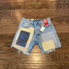 Front Button Fly Waist 15” Inseam 21” Rise 11” 100% Cotton Fading And Whiskering Quilted Patch Work Frayed Unfinished Hem Never Worn Anniversary Edition Quality Comfortable Denim Levi’s 501, Patch Work, Levi Shorts, Vintage Shorts, Mens Shorts, Levi's, Retro Vintage, Man Shop