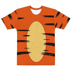 an orange and black t - shirt with the image of a tiger's face