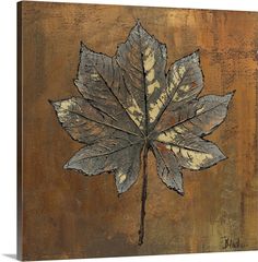 a painting of a leaf on a brown background