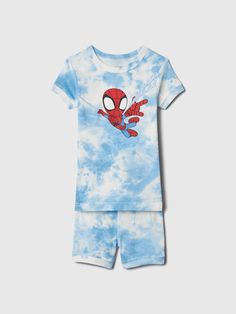 babyGap | Marvel Organic Cotton Short PJ Set | Gap Gap Cotton Tops With Character Print, Cotton Sleepwear With Graphic Print And Relaxed Fit, Relaxed Fit Cotton Sleepwear With Graphic Print, Cotton Graphic Print Sleepwear With Relaxed Fit, Cotton Sleepwear With Graphic Print In Relaxed Fit, Cotton Sleepwear With Graphic Print, Relaxed Fit, Gap Cotton Top With Cartoon Print, Casual Gap Tops With Cartoon Print, Casual Cartoon Print Tops By Gap