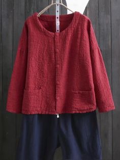 Cheap Womens Tops, Fashion Tops Blouse, Button Up Cardigan, Cardigan Shirt, Cardigan Fashion, Vintage Women, Jacket Buttons, Linen Clothes, Womens Casual Outfits