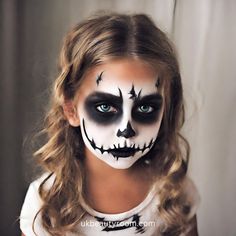 #fashion, #style, #beauty, #outfitinspiration Girls Halloween Face Paint, Easy Skull Face Paint For Kids, Skeleton Facepainting Kids, Halloween Makeup For Girls Kids, Kids Dracula Makeup, Children Halloween Makeup, Kids Grim Reaper Makeup, Girls Skeleton Face Paint, Helovin Make Up