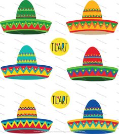 four mexican hats with the word teapot on each one in different colors and sizes