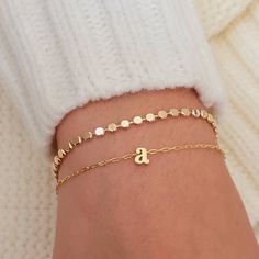 "Dainty Bracelet Set / Initial Bracelet / Dot Bracelet / Layering Bracelet / Delicate Bracelet / Layered Bracelet / Bridesmaid Bracelet 💖 New Arrival Sold as a set These 18K Gold Filled bracelets are a necessary accessory in your daily combination, they are simply delicate and resistant, they will become part of you! You will love them Our Set of Thin but Resistant Bracelets, made on a stainless steel base with three layers of 18K Gold Filled, will be your ideal combination to wear every day wi Metal Bead Bracelet, Paperclip Bracelet, Bracelet Layering, Preppy Jewelry, Bracelet Initial, Geometric Bracelet, Custom Bracelet, Jewelry Accessories Ideas, Bracelet Dainty