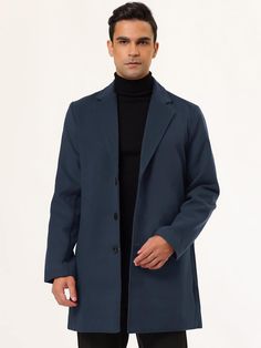 This Men's Slim Fit Long Sleeve Lapel Single Button Trench Coat is designed for both style and functionality. With its slim fit and single button closure, this coat gives a sleek and modern look while providing warmth and protection. The lapel adds a touch of sophistication, making it a versatile option for any occasion. 100% Polyester Care instructions Machine Wash Notched lapel, single breasted, button closure, mid-weight, solid color long sleeve overcoat. This long coat has two side pockets t Office Outerwear With Slim Fit And Suit Collar, Slim Fit Single Breasted Outerwear, Slim Fit Outerwear With Lapel Collar And Buttons, Single Breasted Slim Fit Business Outerwear, Slim Fit Outerwear With Buttons And Lapel Collar, Business Slim Fit Outerwear With Button Closure, Office Outerwear Slim Fit With Single Button, Office Outerwear With Long Sleeves, Slim Fit, Slim Fit Lapel Collar Outerwear With Single Button