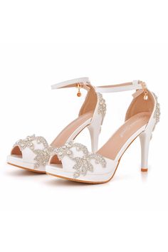 Style:Sweet Embellishment:Rhinestones, Beads Heels Type:Stiletto Heel height:3,94in Platform:0,59in Closure Type:One-strap Buckle Toe:Peep Toe Upper Material:PU Leather Sole Material:Rubber Lining Material:PU Leather Ankle Strap High Heels, Flowers Decor, Platform Stilettos, Stiletto Heel, Flower Decorations, Stiletto Heels, Ankle Strap, Pu Leather, Heel Height