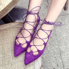 Gladiator Flats, Low Shoes, Strappy Shoes, Ballerina Shoes Flats, Chic Sandals, Lace Up Flats, Women Flats, Purple Shoes, Ballerina Shoes