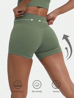 1 Piece High Waist Yoga Sports Shorts Outdoor Gym Running Workout Bottoms Breathable High Stretch Cycling Pants Army Green    Knitted Fabric Plain Seamless High Stretch Summer,All,Spring/Summer/Fall Women Activewear, size features are:Bust: ,Length: ,Sleeve Length: Workout Bottoms, Cycling Pants, Bottom Workout, Sports Shorts Women, Outdoor Gym, Running Workout, Sports Shorts, Gym Shorts, Yoga Shorts