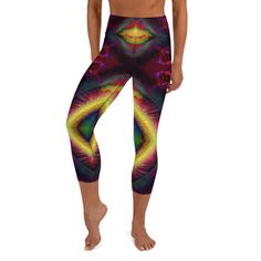 These yoga capri leggings with a high, elastic waistband are the perfect choice for yoga, the gym, or simply a comfortable evening at home.  * 82% polyester, 18% spandex * Very soft four-way stretch fabric * Comfortable high waistband * Mid-calf length * Flat seam and coverstitch * Blank product components in the US and Mexico sourced from China * Blank product components in the EU sourced from China and Lithuania 4-way Stretch Leggings For Pilates, Yoga Leggings With 4-way Stretch, 4-way Stretch Capri Yoga Pants For Pilates, 4-way Stretch Hip-length Activewear For Yoga, Hip-length Yoga Activewear With 4-way Stretch, Fitted Capri Yoga Pants For Pilates, High Stretch Capris For Pilates, Fitted Capri-length Yoga Pants For Pilates, High Stretch Yoga Capri Leggings