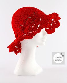 Red Beach Cap, Lightweight Crochet Beach Cap, Yarn Cap For Vacation, Lightweight Crochet Cap For Vacation, Red Brimmed Crochet Hat For Beach, Red Brimmed Crochet Hat For Summer, Red Wide Brim Crochet Hat For Summer, Red Crochet Wide Brim Hat For Summer, Handmade Red Straw Hat For Summer