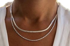 Elegant Silver Figaro Chain Necklace, Elegant Silver Necklace With Figaro Chain, Silver Double Strand Chain Necklace For Everyday, Everyday Silver Double Strand Chain Necklace, Dainty Silver Jewelry With Double Chain, Dainty Double Chain Sterling Silver Necklace, Silver Dainty Double Chain Jewelry, Silver Dainty Jewelry With Double Chain, Silver Double Chain Necklace For Gift