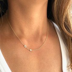 "Our sideway initial charm necklace is the perfect personalized gift for your loved one. Choose from Gold, Silver and Rose Gold. How to Order - From the drop-down menu, choose how many initials and if you would like to add a cubic zirconia charm. Please indicate in the buyer's notes the letters of your choice during check-out. DETAILS * length: 16\", 18\" & 20\" * Charms size (mm): 4 X 9 * chain: 14kt gold-filled/sterling silver cable chain * closure: 14kt gold-filled/sterling silver spring J Necklace, Custom Initial Necklace, Gold Rings Stackable, Letter Gifts, Custom Initials, 24kt Gold, Silver Spring, Initial Charm, Lariat Necklace