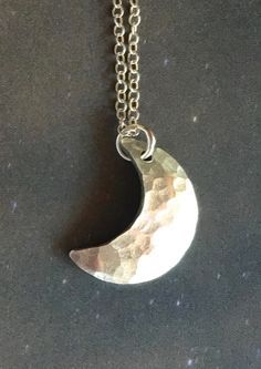 Crescent Moon Necklace - Jennifer Cervelli Jewelry Nature-inspired Sterling Silver Moon Charm Jewelry, Artisan Moon Charm Necklaces, Unique Crescent Moon Charm Necklace, Handmade Moon Shaped Nature-inspired Necklace, Artisan Crescent Necklace For Gift, Handmade Celestial Half Moon Necklaces, Artisan Moon Charm Pendant Necklace, Artisan Necklace With Moon Charm, Handmade Celestial Half Moon Necklace