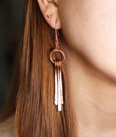 Hammered Copper Dangle Earrings Handmade Copper Dangle Boho | Etsy Copper Dangle Earrings For Party, Party Copper Dangle Earrings, Handmade Copper Earrings For Party, Artisan Dangle Earrings For Party, Unique Dangle Linear Earrings, Bohemian Dangle Linear Earrings Nickel Free, Bohemian Dangle Nickel-free Earrings, Bohemian Dangle Nickel-free Linear Earrings, Bohemian Nickel-free Dangle Earrings