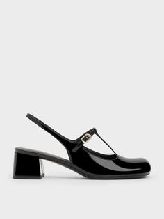 Black Boxed T-Bar Slingback Mary Jane Pumps | CHARLES & KEITH Timeless Shoes, T Bar Shoes, Preppy Shoes, Leather Saddle Bags, Faux Leather Heels, Mary Jane Pumps, Mary Jane Heels, Charles Keith, Low Block Heels