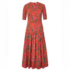 Rhode Zola Floral-Print Cotton Midi Dress Size: Xs New With Tags! This Floral-Print Cotton Midi Dress Is Cut To A Slender Smocked Bodice And Falls To A Lightly Gathered Drop Waist Panel. Easily Transition From Day To Night In This Ultimately Versatile Shape. Crewneck Three-Quarter Sleeves Zip Back Closure Cotton Fitted Red Midi Dress For Garden Party, Red Fitted Midi Dress For Garden Party, Fitted Red Maxi Dress For Garden Party, India Colors, Summer To Fall, Cotton Midi Dress, Day To Night, To Night, Drop Waist