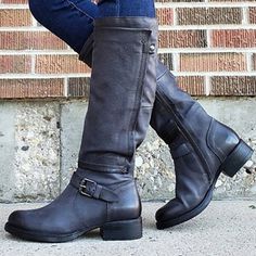 Category:Boots; Upper Materials:PU; Embellishment:Buckle; Season:Winter; Heel Type:Chunky Heel; Actual Heel Height:2.36; Gender:Women's; Toe Shape:Round Toe; Type:Knee High Boots; Style:Punk  Gothic,Casual,Vintage; Heel Height(inch):1-2; Occasion:Daily; Closure Type:Zipper; Pattern:Solid Colored; Shipping Weight:0.862; Listing Date:11/13/2019; Production mode:External procurement; 2021 Trends:Riding Boots,Block Heel Boots; Foot Length:; Size chart date source:Provided by Supplier.; Special selec Knee High Boots Winter, Punk Vintage, Soft Shoes, Vintage Punk, Estilo Punk, Zipper Boots, Style Punk, Block Heel Boots, Knee High Leather Boots