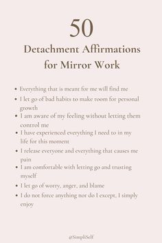 the 50 debaclement affirmations for mirror wor is shown