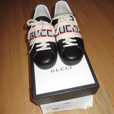 Gorgeous Pair Of Men's Gucci Leather Sneakers! Black. Strap Tape Logo. Lace Up. Size 6 And Measure 10.5" From Heel To Toe On The Bottoms And Are 4" At Widest On The Bottoms. Come With Extra Set Of White Laces. Beautiful Pair Of Gucci Sneakers! 18a Gucci Black Sneakers With Logo Print, Black Gucci Sneakers With Logo Print, Gucci Leather Custom Sneakers With Logo Print, Gucci Custom Leather Sneakers With Logo Print, Gucci Leather Sneakers With Logo Print, Sporty Gucci Leather Custom Sneakers, Gucci Leather Sneakers With Leather Sole, Gucci Leather Custom Sneakers For Streetwear, Gucci Leather Sneakers For Streetwear