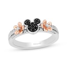 mickey mouse ring with black and white diamonds