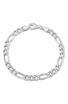 A classic mix of circular and oval chain links compose this Italian-made Figaro bracelet forged from sterling silver. 7 1/2" length Sterling silver Made in Italy Classic Silver Link Charm Bracelet, Classic Silver Chain Link Charm Bracelet, Classic Silver Chain Charm Bracelet With Oval Links, Classic Silver Chain Link Bracelets, Silver Bracelets With Oval Link, Classic Silver Charm Bracelet With Oval Links, Classic Silver Oval Link Charm Bracelet, Sterling Silver Bracelet With Solid Oval Links, Sterling Silver Polished Link Chain Bracelet