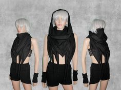 Handmade to order in Denver, CO! Ultra versatile piece that's a great addition to any cosplay or festival wardrobe. Listing is for the masked scarf base piece, with the option to add a matching unattached/removable cowl hood.  The double layered organic cotton mask/scarf includes ties on each side so that it can be tied around the head/above the ears to prevent it from slipping down. The mask can be worn up or down.  Ties also allow the scarf to be worn as a shirt, with the ties tied around the Ninja Face Mask, Rave Scarf, Rave Hood, Cowl Hood, Organic Cotton Fabric, Denver Co, Face Coverings, Clothing Items, Denver