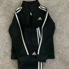 Little Girls Black Adidas Tracksuit Black Tracksuit Outfit, Black Adidas Tracksuit, Black And White Joggers, Neon Pink Shorts, Grey Tracksuit, White Tracksuit, Black Tracksuit, Adidas Set, Tracksuit Outfit