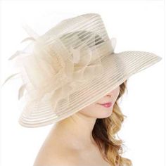 Dress Hat With Bow And Feather Cream Weight 2.6oz Size: Brim 5" X Crown Height 5" X Crown Diameter 7.5" 100% Polyester Chic Beige Hats, Fitted Lined Hats For Kentucky Derby, Elegant Lined Hats For Spring, Elegant Spring Hats With Lining, Elegant Fitted Lined Hats, Chic Beige Hat For Garden Party, Elegant Spring Lined Hats, Chic Beige Garden Party Hat, Beige Church Hat For Spring