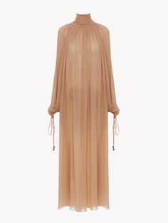 Chloé Mock Neck Gathered Long Dress In Silk Georgette | Chloé US Dress Outer, Improve Soil Quality, Silk Dress Long, Sleeveless Long Dress, Blouse Pants, Cape Dress, Neck Ruffle, Ruffle Dress, Silk Dress