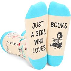 READING SOCKSJust a girl who loves books socks. The top of the socks features a girl is reading a book and many books, and the bottom of the socks features a funny secret message written in non-slip ink: “JUST A GIRL WHO LOVES BOOKS”.SIZE & PACKINGBook club gifts for women. Librarian socks fit for women shoe size 6-12; socks size 8-13. 1 pair comes in each plastic zippered Zmart bag.QUALITY MATERIALBook lovers gift ideas. These reader socks use 80% cotton, 17% polyamide, and 3% spandex to en Reading Socks, Dental Assistant Gifts, Book Socks, Silly Socks, Assistant Gifts, Reading Gifts, Cool Books, Colorful Patterns, Crazy Socks