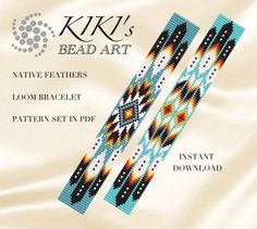 an advertisement for the kiki's bead art native feather bracelet pattern set