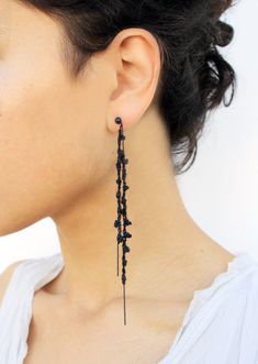 Handmade Long Drop Linear Earrings For Party, Gold Helix Earrings, Extra Long Earrings, Faux Piercing, Earrings Crochet, Oxidized Silver Earrings, Silver Chain Earrings, Gold And Silver Bracelets, Black Earrings Dangle