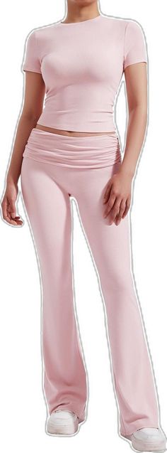 All-Day Comfort Lounge Set-Set-SUUKSESS-Pink-XS-SUUKSESS Spring Yoga Flare Leggings, Casual Flared Activewear For Yoga, Flared Spring Activewear, Spring Flared Yoga Pants, Spring Yoga Activewear, Spring Flare Stretch Activewear, Spring Stretch Flare Activewear, Stretch Flare Activewear For Spring, Pink Athleisure Activewear For Lounging