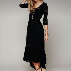 Like New Black Crochet Maxi Dress From Free People. Side Zipper, Open Back, No Stains Or Tears, Worn Once For A Wedding And Professionally Dry Cleaned. Mexican Wedding Dress, Wedding Dress Color, Crochet Maxi Dress, Crochet Maxi, Mexican Wedding, Colored Wedding Dresses, Black Crochet, Free People Dresses, Free People Dress