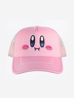 Adjustable snapback Mesh back panels Structured, pre-curved fit Flexible fit OSFM Imported Officially Licensed Kirby merchandise Dumbgood Official Kirby Merchandise, Kirby Merch, Kirby Face, Nintendo Characters, Cute Hats, Pink Outfits, Best Anime Shows, Wallpaper Iphone Cute, Full Body Workout