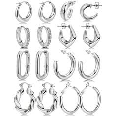 PRICES MAY VARY. FASHION EARRINGS SET: This set of earrings includes 8 pairs of mini hoop earrings in different styles. Round, U-shaped, geometric, twist shaped, water drop shaped, zircon inlaid and other earrings in different shapes. They have a stylish look. Better gloss. Wear with any color clothes. Make you more brilliant. Material selection: the basic material is high-quality copper. Then electroplate 14K gold. Seal oil for many times. lead-free and nickel-free, hypoallergenic, ensuring a l Fake Earrings, Chunky Hoop Earrings, Mini Hoop Earrings, Gold Clips, Hoop Earring Sets, Hypoallergenic Earrings, Square Earrings, Huggie Earrings, Pretty Earrings