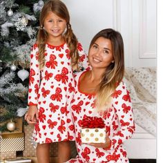 New With Tags Mommy And Me Matching Pajamas From Mia Belle White Long Sleeve Sleepover Set, Red Matching Sleepwear For Holidays, Matching Long Sleeve Winter Sleepwear, White Printed Long Sleeve Sleepwear, Playful White Sleepwear For Home, Cute White Sets For Home, Cotton Long Sleeve Sets For Holiday, White Long Sleeve Pajama Party Set, Family Matching Holiday Red Sleepwear