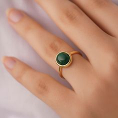 MALACHITE RING - GEMSTONE RING  Discover the timeless allure of our Malachite Gemstone Ring! Handcrafted with sterling silver, this Statement Ring boasts the vibrant energy of Malachite, making it a perfect Christmas Gift or an exquisite addition to your jewelry collection. The rich green hue of Malachite makes it a striking piece, sure to captivate Her heart. Elevate your style with this stunning Malachite Jewelry that exudes elegance and positive energy. Treat yourself or a loved one to this u Round Enamel Ring With Bezel Setting As Gift, Round Gemstone Enamel Ring Gift, Round Enamel Ring With Gemstone For Gift, Green Enamel Round Ring For Weddings, Green Round Band Rings As A Gift, Green Round Band Ring As Gift, Green Round Band Ring For Gift, Green Ring For Gift, Unique Gold Jewelry Designs