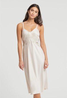 Maya Midi Gown – Montelle Intimates Chic Wedding Slip Dress With Lace Back, Elegant V-neck Slip Dress With Lace Back, V-neck Delicate Lace Slip Dress For Wedding Night, Fitted Night Dress With Delicate Straps, Elegant Evening Slip Dress With Lace Back, Fitted Dress With Delicate Straps For Night, Elegant Slip Dress With Delicate Straps For Night, Nighttime Spaghetti Strap Dress With Delicate Lace, Satin Night Dresses With Delicate Straps