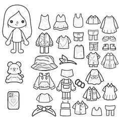 Toca Boca Coloring Pages, Printable Paper Toys Templates, Kawaii Diy Crafts, Paper Toy Printable, Cute Tshirt Designs, Paper Doll Printable Templates, Paper Dolls Diy, Paper Toys Template, Kawaii Diy