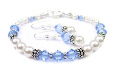 Freshwater Pearl Jewerly Sets: Real Pearl Bracelets Simulated Blue Sapphire in Swarovski Crystal Birthstone Colors Real Pearl Jewelry, Real Pearl Bracelet, Real Pearl Jewellery, Pearl Jewelry Set, Bridal Party Jewelry, Bridesmaid Pearls, Pearl Bracelets, Freshwater Pearl Jewelry, Bali Silver