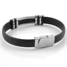 This is an ultra cool rubber and stainless steel bracelet featuring a black cross. Encloses with a sturdy steel clasp. Arrives in a bag for gift-giving. Mens Accessories Bracelet, Steel Cross, Rubber Bracelets, Anchor Bracelet, Universal Gift, Silicone Bracelets, Jewelry For Men, Paracord Bracelets, Cross Bracelet