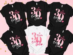 Celebrate your 30th birthday in style with our matching 30th shirts! These cute 30th t-shirts are perfect for a group of friends celebrating their milestone birthday together. Made from high-quality materials, these light weight shirts are comfortable to wear. So, gather your crew and get ready to party in style with our 30th Birthday shirts! * 100% combed and ring-spun cotton * Heather colors contain polyester * Fabric weight: 4.2 oz/yd² (142 g/m²) * Pre-shrunk fabric * Side-seamed construction Friends Celebrating, Birthday Gift For Sister, 30th Birthday Shirts, 30th Party, 30th Birthday Gift, Birthday Girl Shirt, Gift For Sister, Milestone Birthday, Group Of Friends