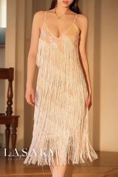 Lasaky - 1920s Gatsby V Neck Sequined Layered Fringe Flapper Midi Dress 1920s Inspired Dresses, Statement Headband, Layered Fringe, Knit Dress Pattern, Slip Midi Dress, The Roaring Twenties, Dress Champagne, Off Shoulder Dresses, Zebra Dress