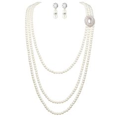 PRICES MAY VARY. Material: Handmade lustrous imitation pearls, alloy and sparkly crystal rhinestones. Size: Length of each single layer: 25.6"/65 cm, 31.9"/81 cm, 36.6"/93 cm; Extension chain: 2.56"/6.5 cm; Each pearl size: 8 mm. Feature: Decorated with crystal flower brooch (not removable from the necklace) and multi-layer necklace, this pearl necklace will feature you a unique sense of elegance. Occasion: Perfect for wedding, 1920's Great Gatsby themed party, art themed party, homecoming, prom Long Pearl Necklace, Bridal Pearl Necklace, Pearl Necklace Vintage, Long Pearl Necklaces, Pearl Necklace Earrings, Pearl Necklace Set, Multi Layer Necklace, Diamond Brooch, Vintage Bridal