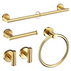 brass bathroom accessories set with towel bar, toilet paper holder and ring handles in various sizes