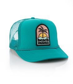 Style: Beach Mama Patch Trucker This patch trucker hat is for all the Beach Mamas out there. So light, low profile and a perfect addition to your growing hat collection. This patch is sewn on for extra durability. 5 Panel Foam Mesh Back Trucker, Pro Style Adult Sizing 100% Poly Foam Front, 100% Nylon Back Summer Trucker Hat With Curved Bill, Summer Blue Snapback Trucker Hat, Summer Trucker Hat For Outdoor, Summer Trucker Hat With Curved Brim For Outdoor, Summer Outdoor Snapback Trucker Hat, Blue Snapback Trucker Hat For Summer, Beach Season Trucker Hat For Travel, Summer Trucker Hat With Flat Bill For Travel, Summer Travel Trucker Hat With Flat Bill