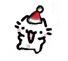 a black and white drawing of a cat wearing a santa hat